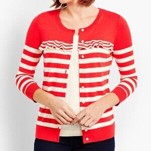 Talbots Charming Cardigan Stripe Ruffle Red White 3XP
